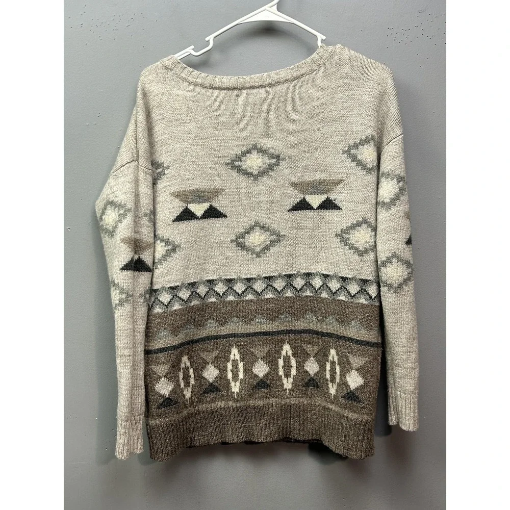 American Eagle Outfitters Sweater Womens Small Beige Wool Blend‎ Aztec Pullover